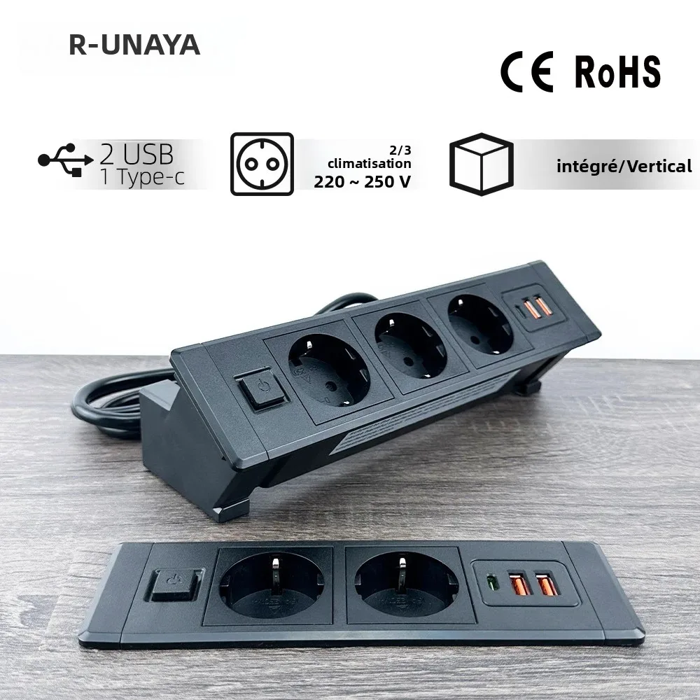 FUNAYA prise cachée de bureau intégrée prises dissimulées EU KR avec alimentation USB type-c prises verticales électriques AC pour meubles