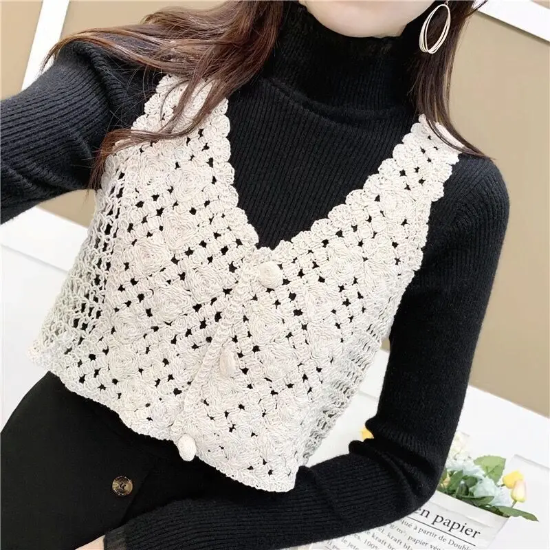 

2024 Korean Style Spring Fashionable Knitted Sleeveless Top Hollow out Versatile Vest Cardigan