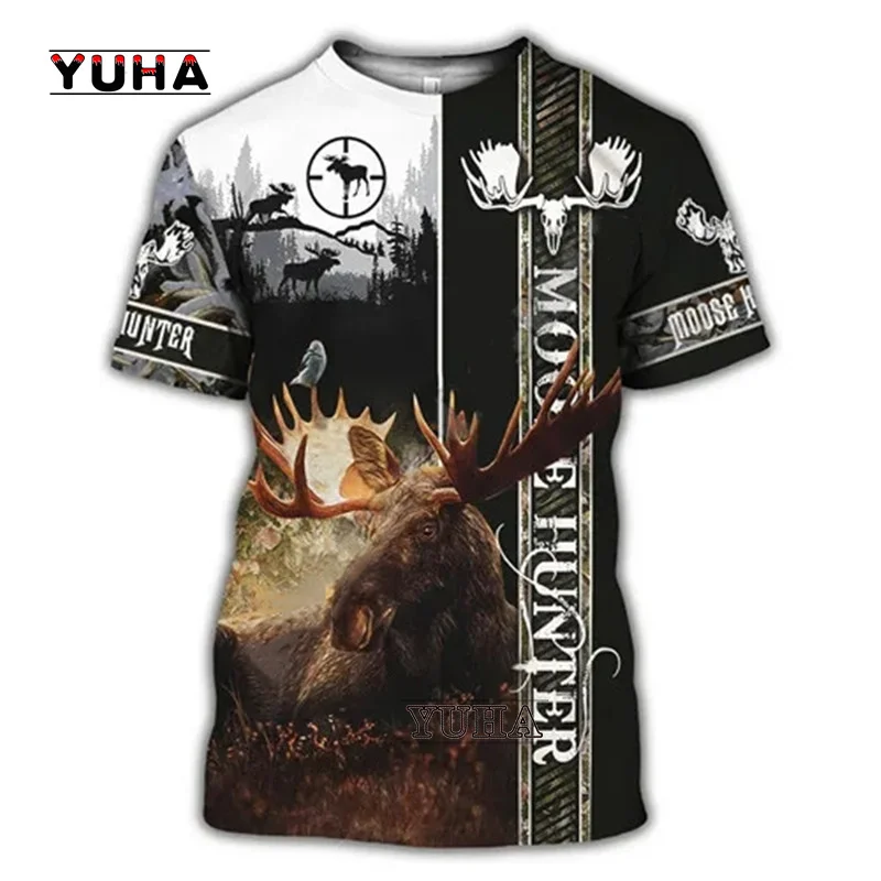 Hunting Animals Newest Animal Tattoo Camo Deer Hunter Moose Hunter Streetwear 3DPrint Unisex Summer Casual Short Sleeves Tshirt