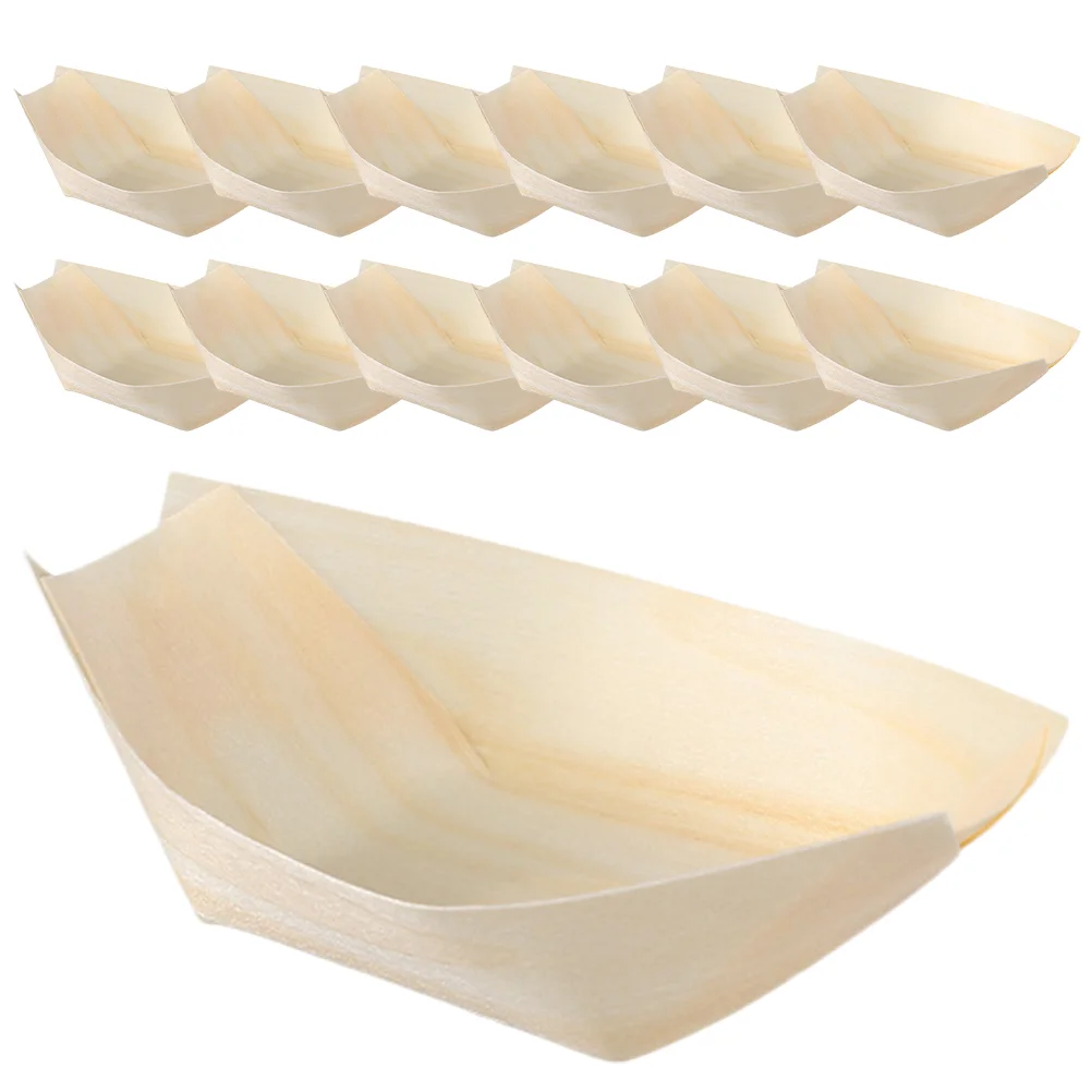 

200 Pcs Disposable Wooden Boat Sushi Plate Sashimi Charcuterie Cones Snack Bowl Containers Plates Bamboo