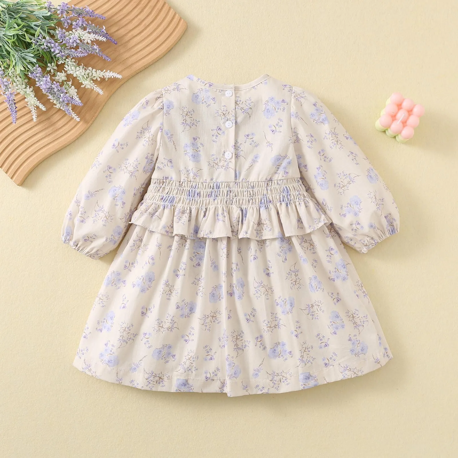 2025 Spring Autumn Long Sleeved Girl Dresses Vintage Princess Dress Smocking Girls Frock Baby Kids Printed Party Clothing 1-6T