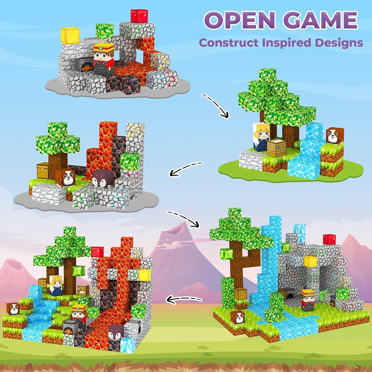 35PCS Magnetic Building Blocks Lava Treasure Hunt Set for Age 3+ DIY Model Children STEM Educational Sensory Toy With Iron Box