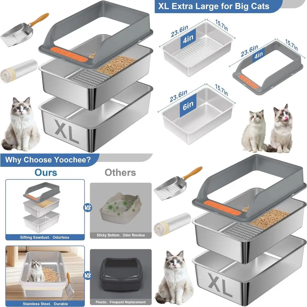 

Очень большой металлический лоток для кошачьего туалета с крышкой, XL лоток для сосновых гранул, система металлических поддонов с контролем запаха, вкладыши для лотков