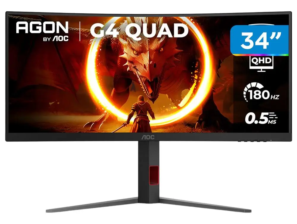 شاشة ألعاب منحنية AOC U34G4C مقاس 34 بوصة WQHD 180 هرتز 0,5 ميجا ثانية HDMI DisplayPort FreeSync U34G4C/57 - Bivolt