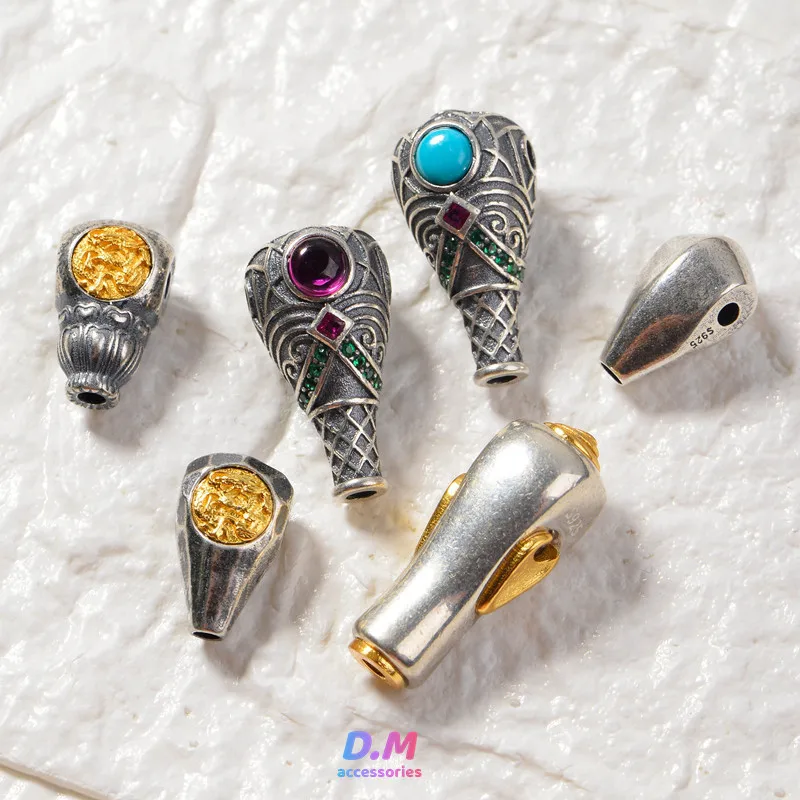 a-drop-shape-integrated-tibetan-three-way-buddha-connector-with-stupa-turquoise-inlay-for-bodhi-seed-bead-fine-charm-accessory