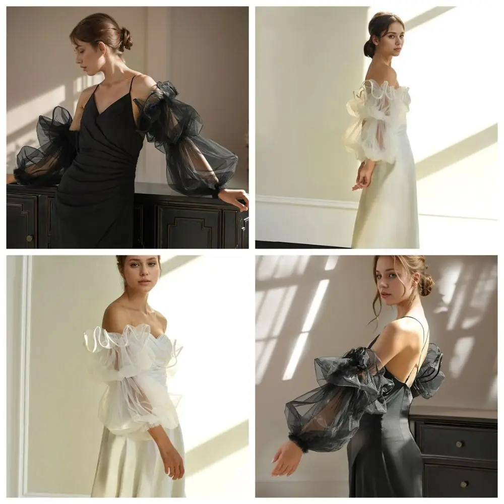 New Black Color Bridal Sleeves Breathable Soft Bride Removable Sleeves Mesh Wedding Accessories Party
