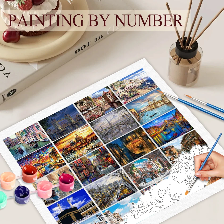 

GATYZTORY Oil Painting By Numbers Kits Venice City Landscape Drawing Canvas HandPainted Gift Picture By Numbers Home Decor