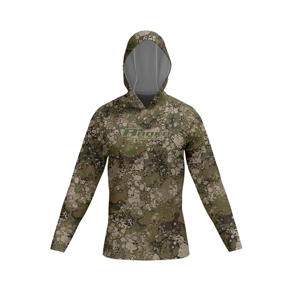 

ANNKO Fishing Performance Shirtsn New Men's Camouflage Hoodies Long Sleeve UPF Jerseys Camisetas De Pesca Summer Fishing Wear