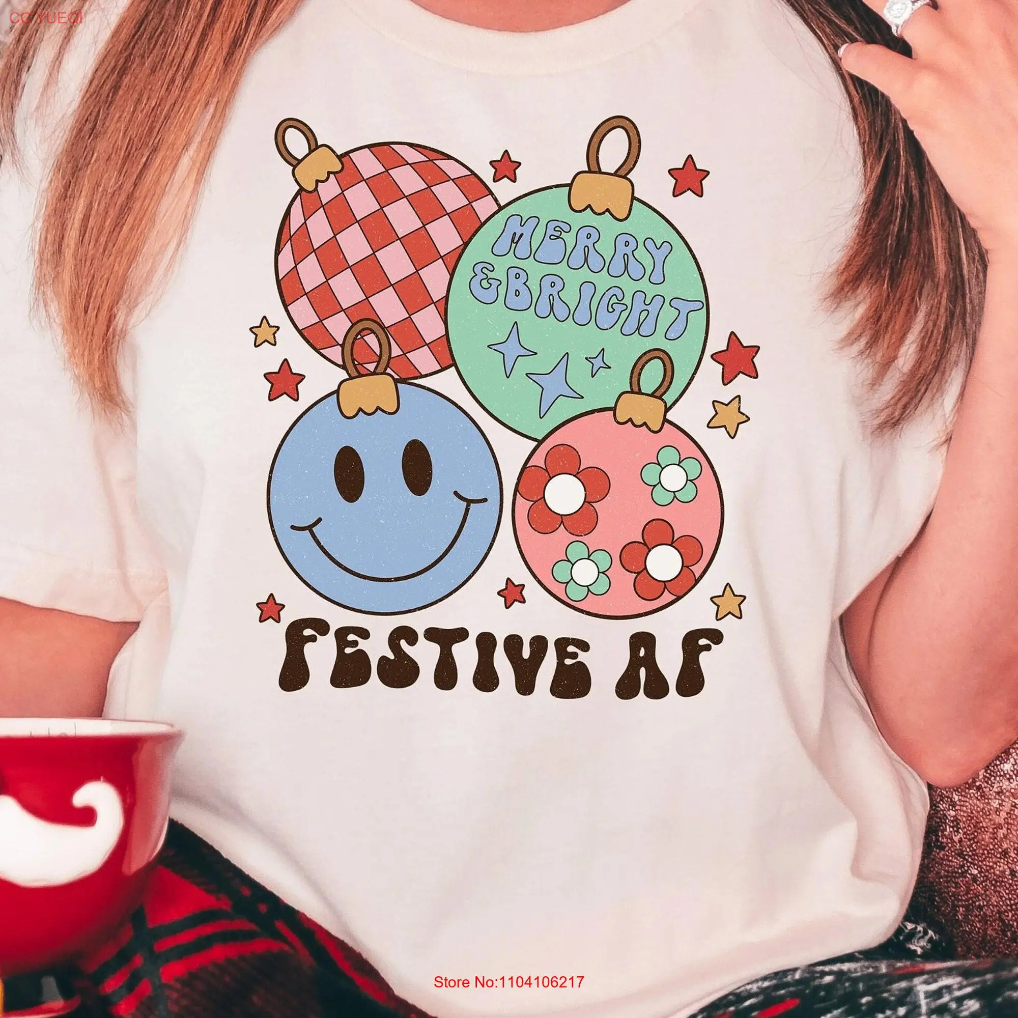 Christmas T Shirt Festive AF Merry Holiday Happy Holidays Funny long or short sleeves