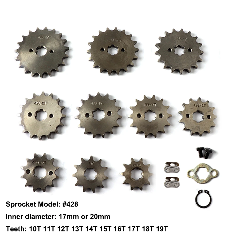 

#428 17mm 20mm Front Engine Sprocket With Master Connector Links For 50cc-125cc Motorcycle Dirt Pit Bike ATV Quad Go Kart Buggy