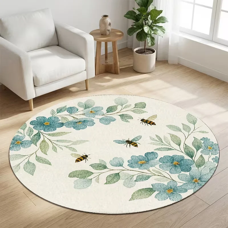Vintage White Peony Flower Round Rug Soft Non Slip Circular Floor Mat for Bedroom Living Room Balcony Home Floral Decor