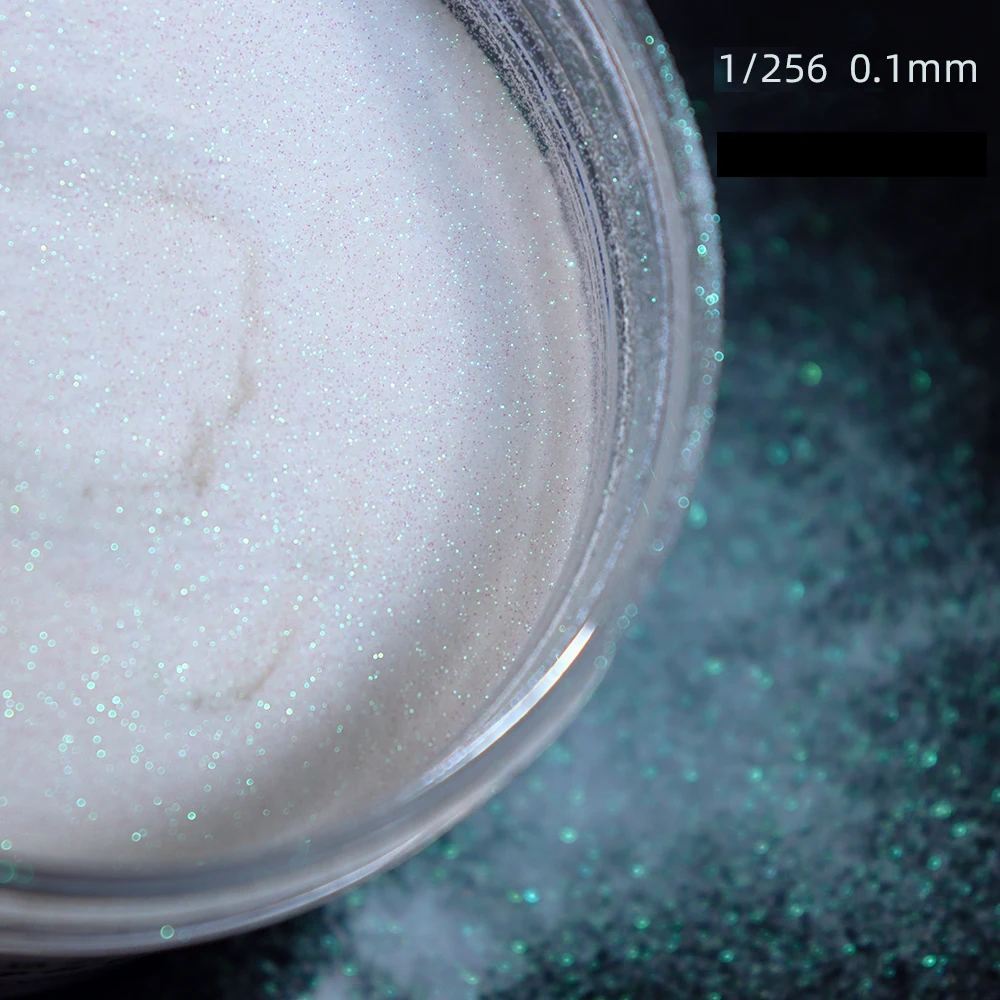 50g/Bag White Iridescent Glitter Nail Powder 1/256 0.1mm Rainbow Shiny White Sugar Powder Holographic Ultra-fine Pigment Dust