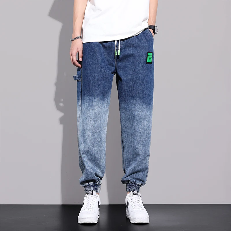 

Pop Arrival Fashion Jeans Men Casual Harem Pants Gradient Color Elastic Waist Comfort LooseTrousers Male Washed Denim Pants 3XL