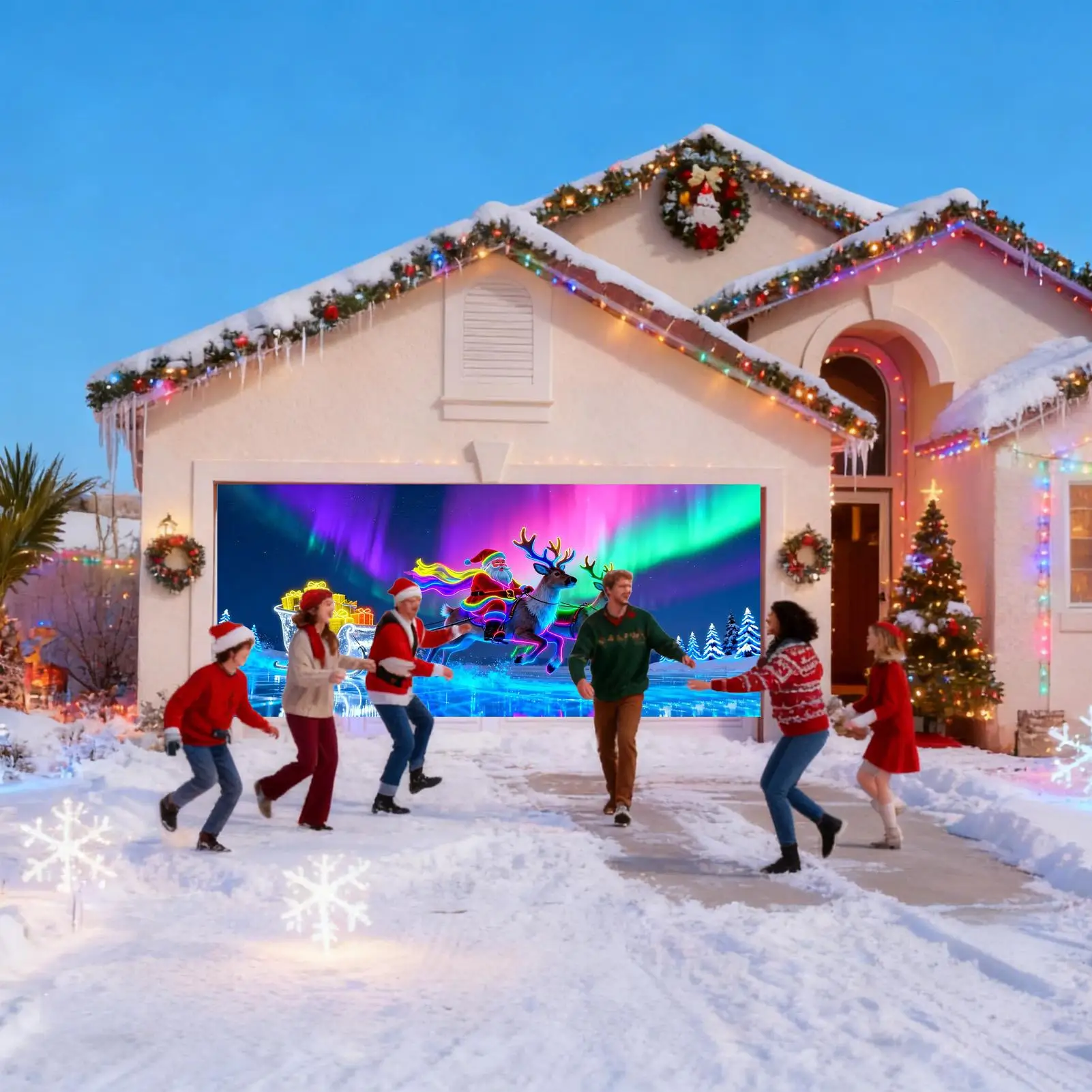 

Рождественский баннер для гаражных ворот, украшения, светящиеся в темноте флуоресцентный фон Санта-Клауса, праздничные чехлы для гаражных ворот на улице