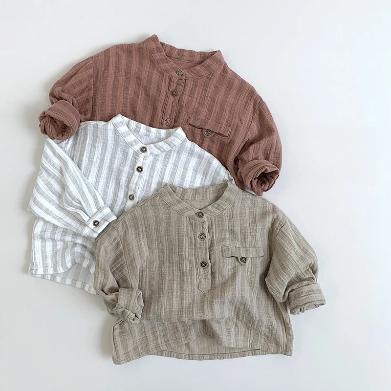 

Children's Simple Vertical Stripes Shirt Boys Girls Korean Version T-shirt Small Children Tide Children's Clothing 80-130cm