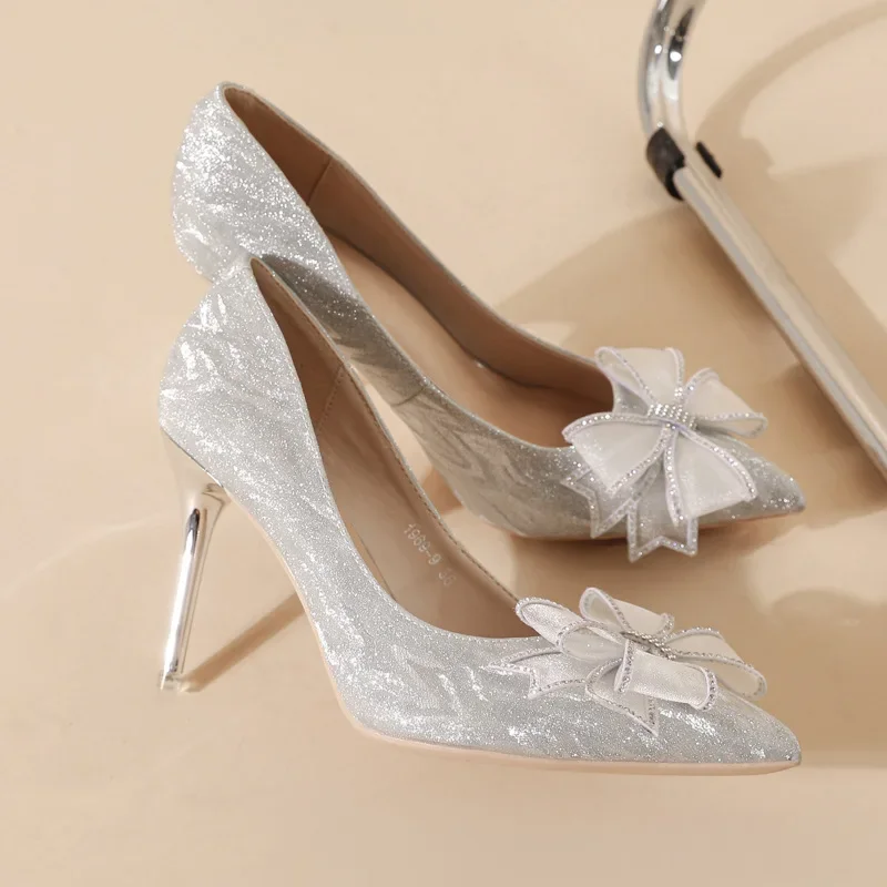 

Spring and Autumn Bohemian New Sexy Wedding Banquet Comfortable Butterfly Knot Rhinestone Women's High Heels 7cm Zapatos Mujer