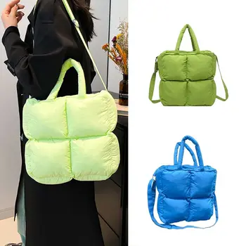 Casual grande capacidade puffer sacola para mulheres moda ins acolchoado bolsa macia alça ajustável crossbody saco inverno