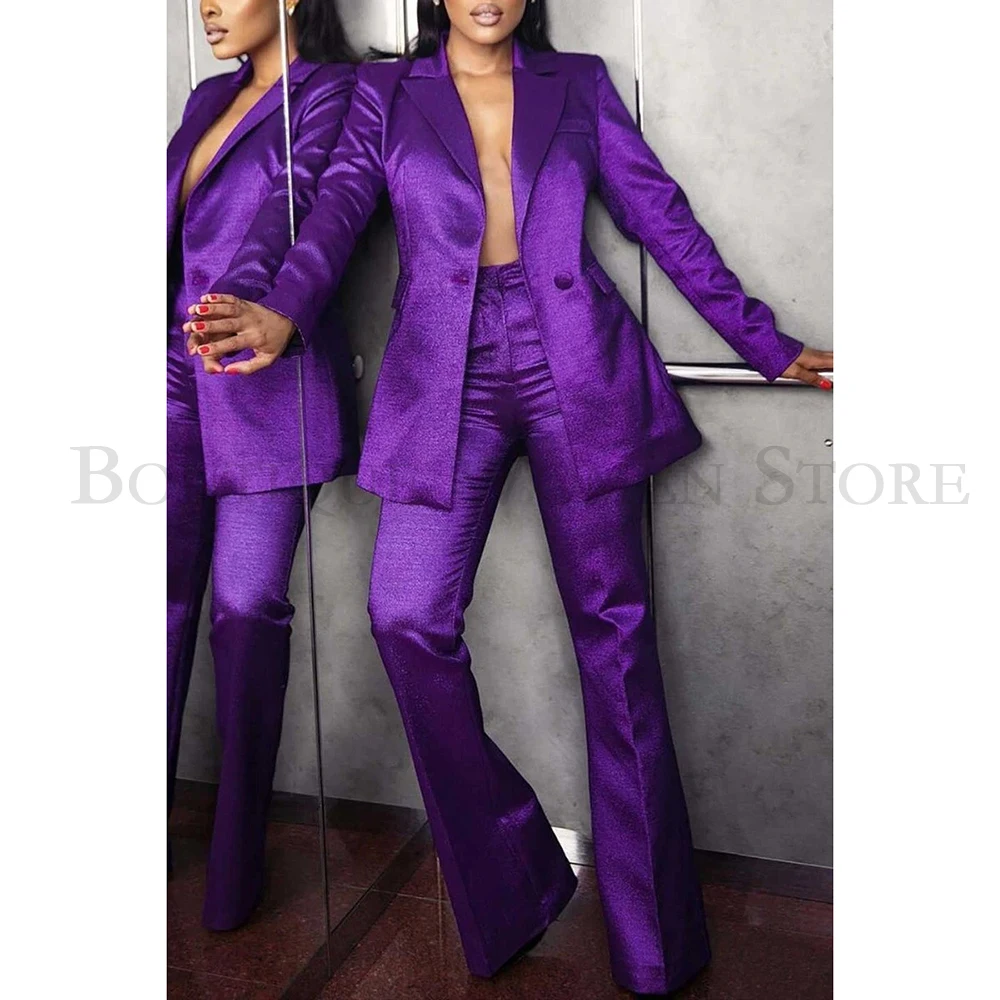

Slim Fit Purple Women's 2 Piece Suits Luxury Single Breasted Peak Lapel Skinny Female Clothing Luxury Office Lady Outfits Terno