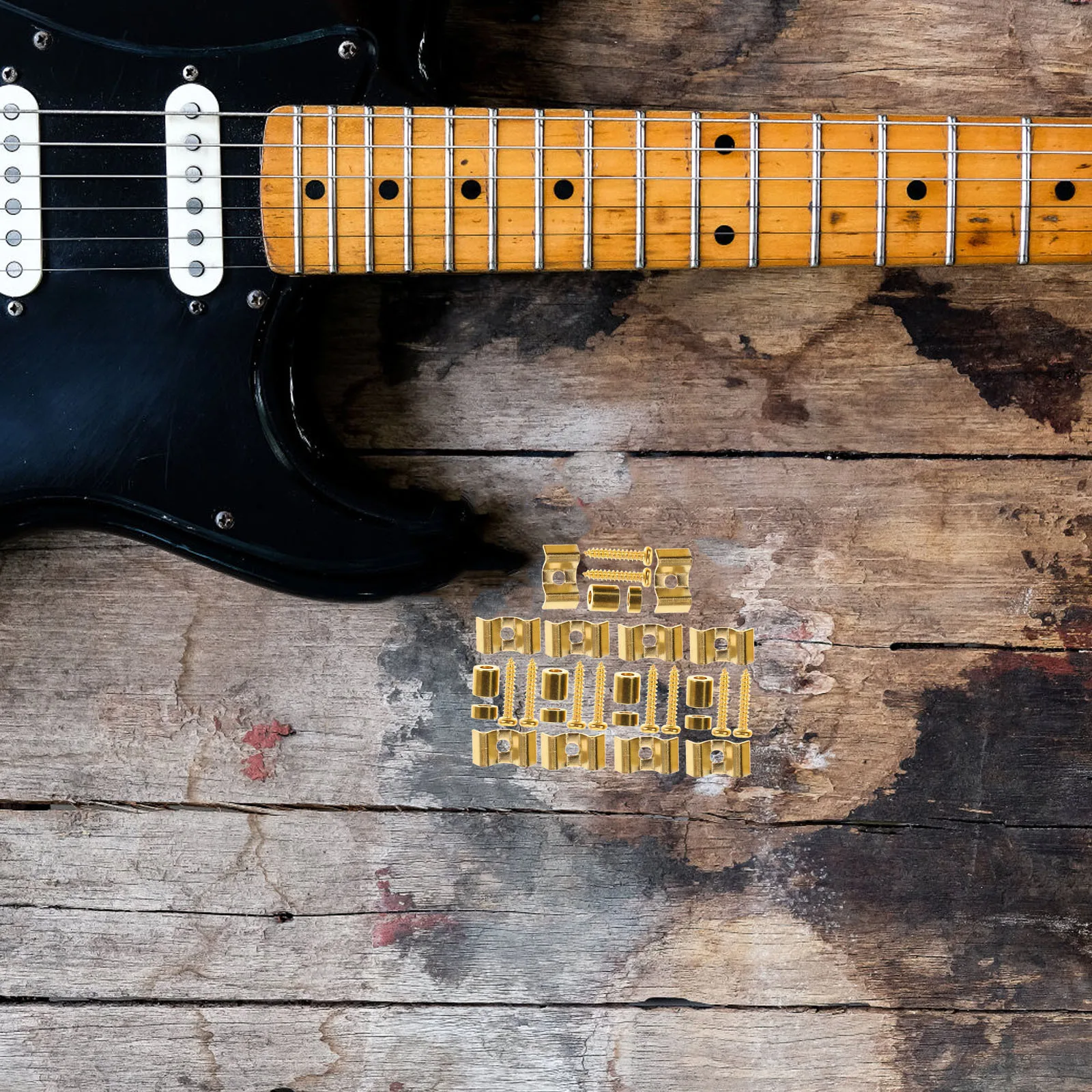 Juego de 5 retenedores de cuerdas de guitarra eléctrica de acero para piezas de bajo de estilo, tornillo de montaje de repuesto incluido para guitarra