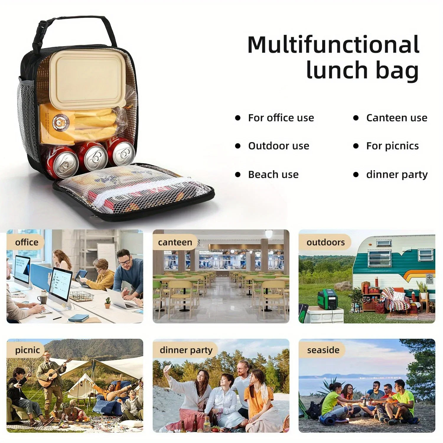 Tragbare Isolierte Lunch-Tasche Wiederverwendbare Thermische Isoliertasche Große Kapazität Schul-Lunchbox Picknick-Aufbewahrungstasche – Detail 10