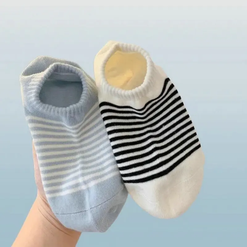 5/10 Pairs Shallow Mouth Thin Striped Candy Color Non-slip No Heel Ladies Summer Invisible Socks 2024 Women's Socks Boat Socks