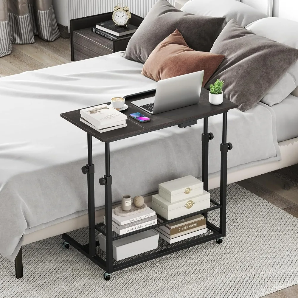 مكتب كمبيوتر محمول قابل للتعديل بارتفاع قابل للتعديل مع سطح مائل وتخزين لأجهزة الكمبيوتر المدمجة #4