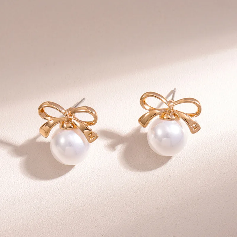 Kymyad Stud Earrings For Women Simulated Pearl  Jewelry Earring Cute Buttefly Bow Decoration Earings Fashion Jewelry Gift