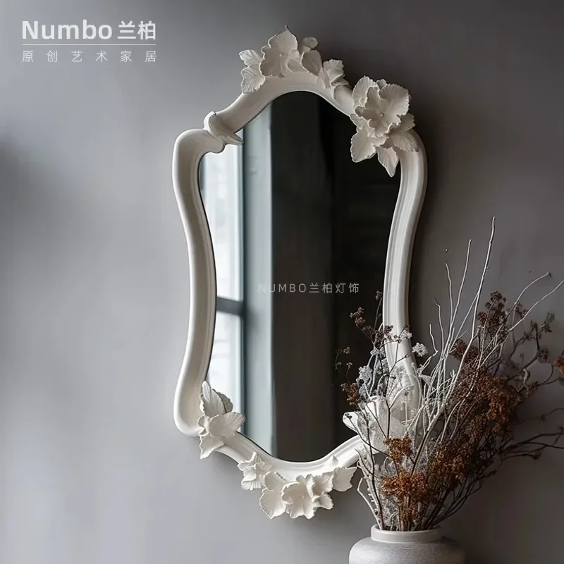 French wall-mounted dressing  retro carved full-body  cream wind wall-mounted fitting mirror floor-to-ceiling