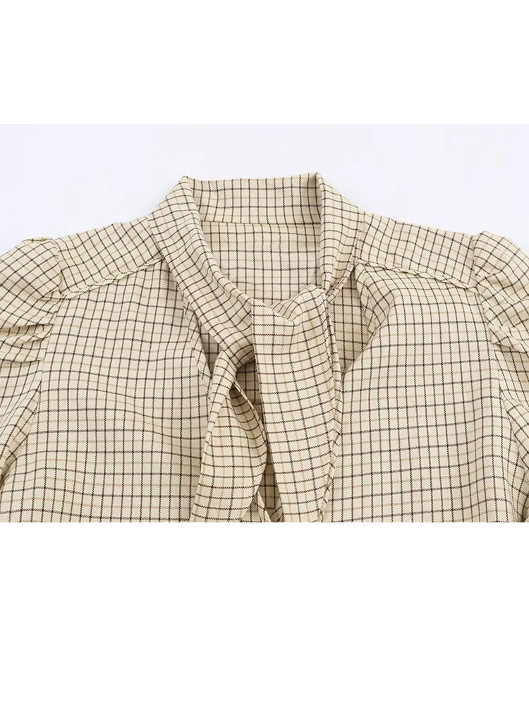 HH женская новая мода с длинными рукавами, однобортная шикарная рубашка с лацканами и бантом, осенняя женская тонкая повседневная свободная клетчатая блузка