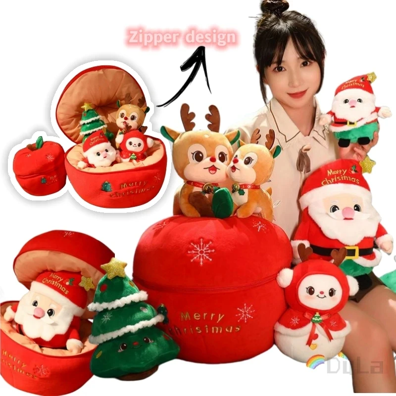 Creative Christmas Eve Apple All Series Capybara Animals Dino Soft Santa Claus Tree Deer Dolls for Original Christmas Gift Decor