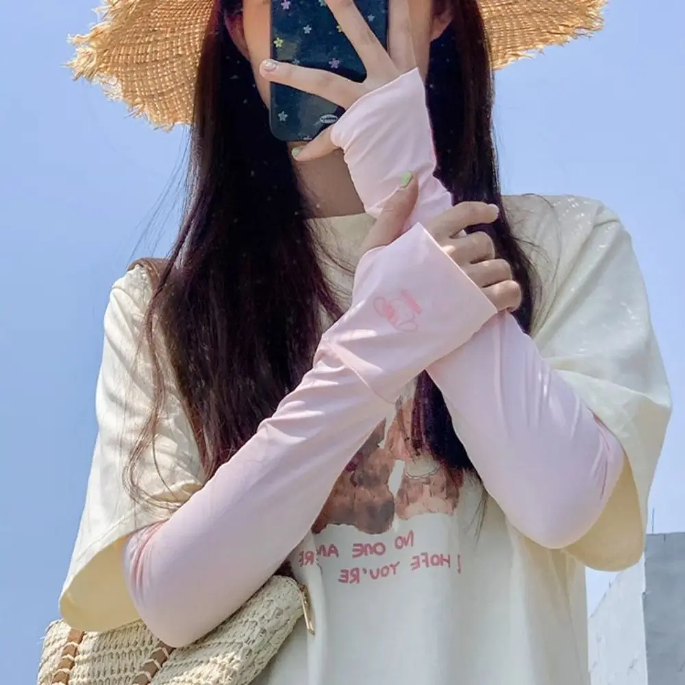 Breathable Elastic Long Ice Silk Sleeves Thin Ice Sleeves Sunscreen Arm Covers Cartoon Animals Anti-UV Cycling Gloves Driving