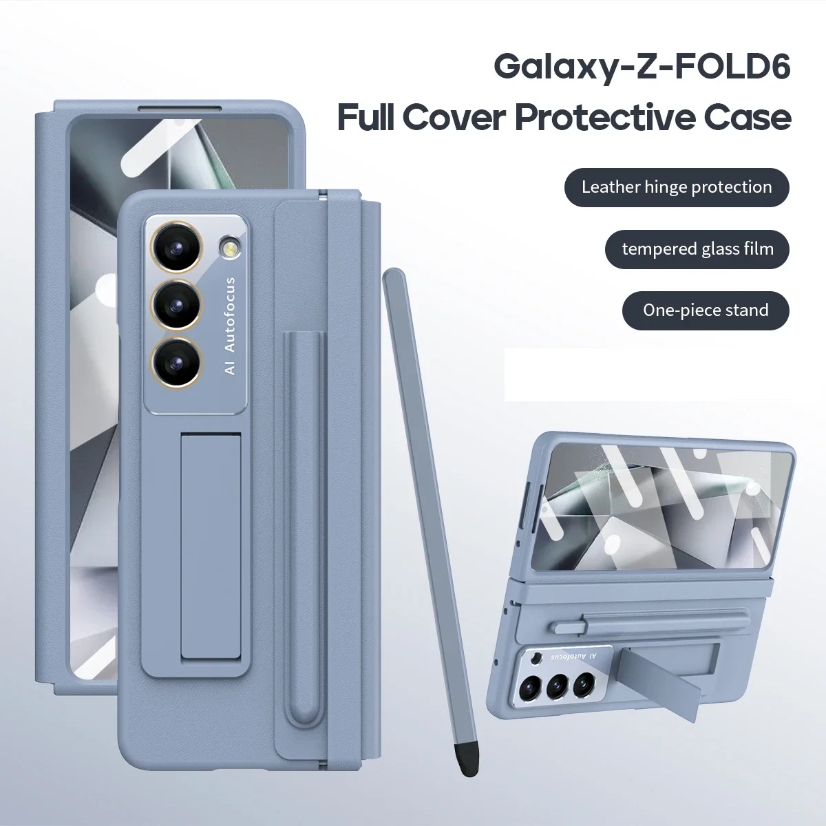 

For Samsung Galaxy Z Fold 6 5 4 Case Skin-Friendly Matte Leather Bracket With Pen Slot Touch Pen Tempered Film Shockproof Cover