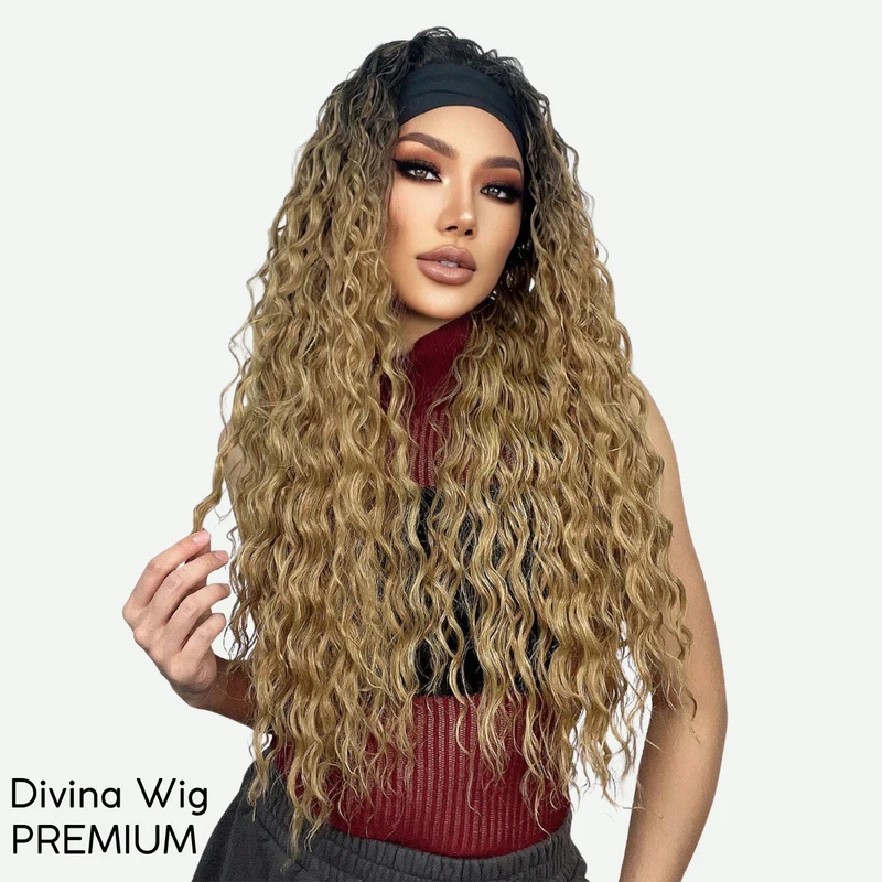Curly Headband Wig Brown Blonde Heat Resistant Synthetic Hair Natural Look - view 3