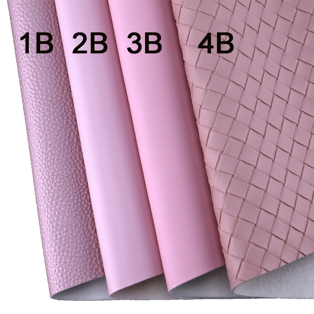 Plain Solid Color Pink Red Smooth Lichee Pattern Faux PU Leather Fabric For Decoration Craft Textile DIY Sewing K002