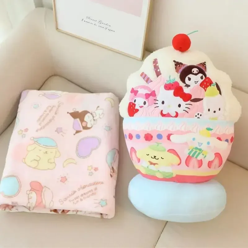 Sanrio Kuromi Hello Kitty Cartoon Figure Ice Cream Styling Plush Doll Throw Pillow Blanket Sofa Cushion Travel Portable Gift Toy