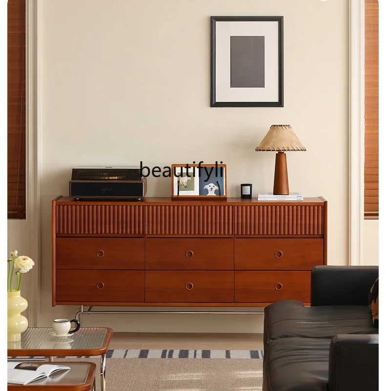 

A57 скандинавский шкаф из массива дерева с девятью грудью, ретро шкафчик для гостиной, спальни, входной шкаф для хранения вещей