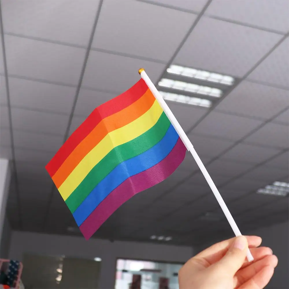 10 قطعة مقاومة للبهتان LGBT قوس قزح أعلام قوس قزح فخر يوم قوس قزح اليد العلم الصغير المحمولة يده العلم موكب لوازم