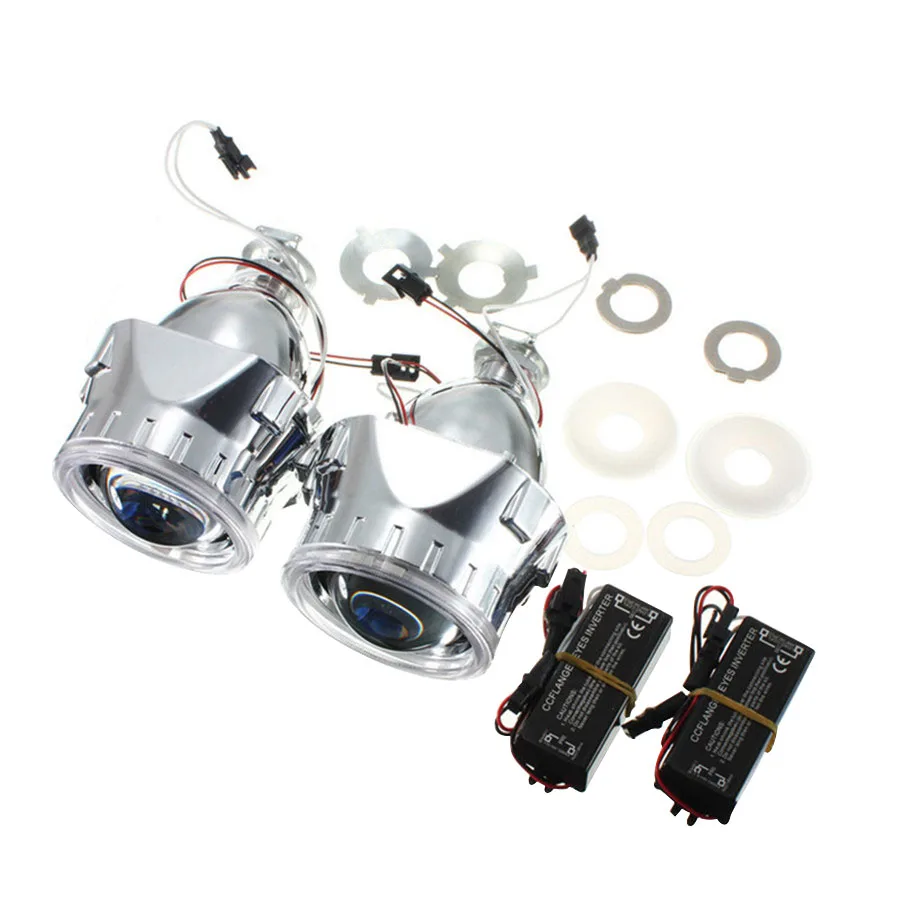 

H1/H4/H7 Universal 1 Pair 2.5 inch Mini HID Bi-xenon Projector Lens LHD/RHD headlight with Light Guide Angel eyes and Inverter