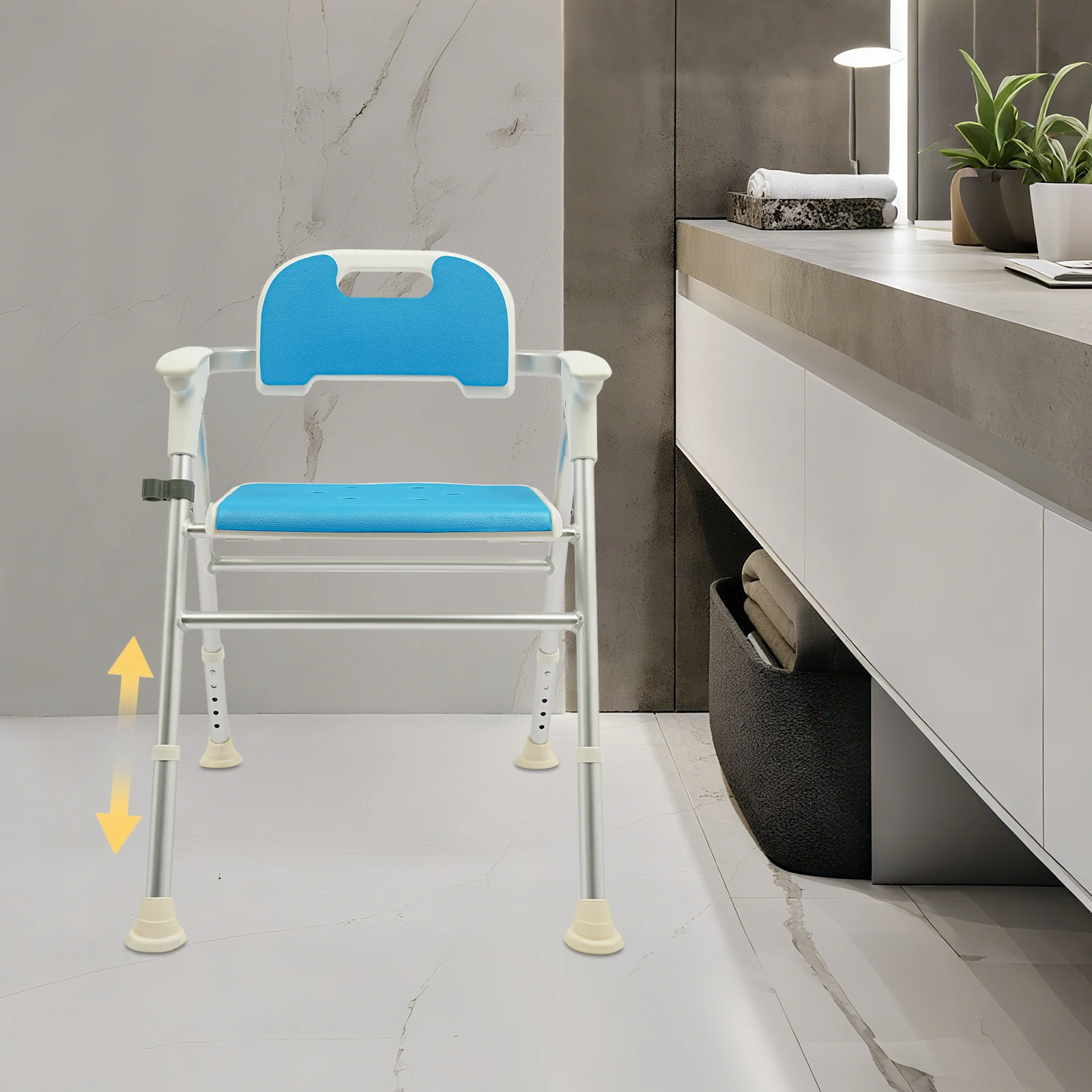 Shower Chair Adjustable Foldable Bath Seat for Elderly Disabled Adults, Heavy Duty Shower Stool with Backrest Armrests, 330LBS Capacity image 2