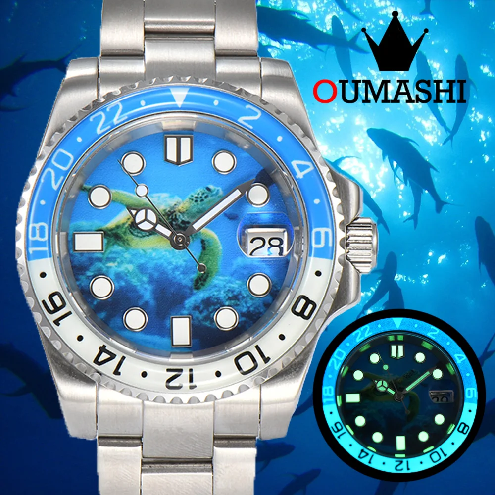 Men's 40mm Automatic NH35A watch Steel Sapphire case Waterproof Wristbatch watch NH35 Automatic Movement Blue all Luminous bezel