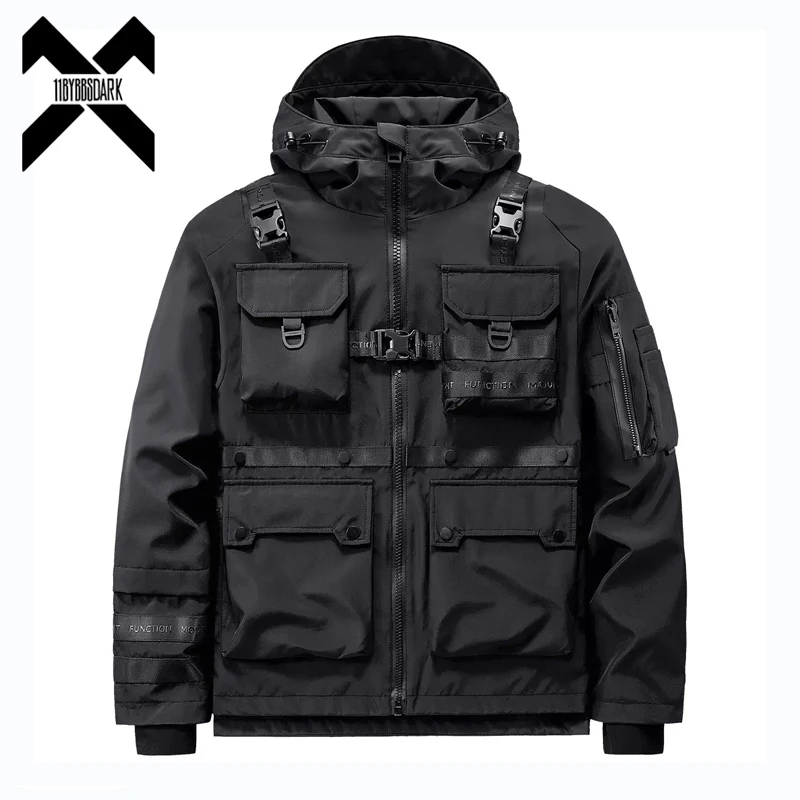 2024 Tactical Hooded Jackets Men Functional Multi Pockets Coats Windbreaker Hip Hop Streetwear Male Clothes Techwear