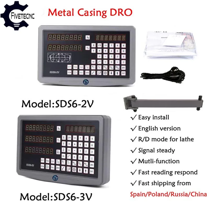 SINODRO SDS6-3V DRO 3 Axis Digital Readout Controller Counter SDS6-2V Metal Casing Display for Milling Lathe Machine 110V/220V