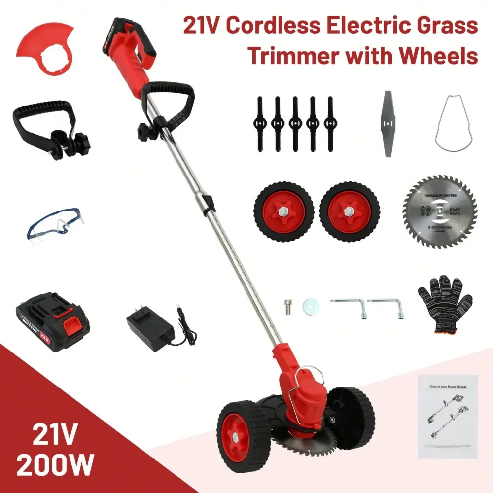 

Weeds Eater Electric Brush Cutter Lawn Edger Grass String Trimmer 21V 650W Cordless Weedwacker Lawn Grass Edger Adjustable Hand