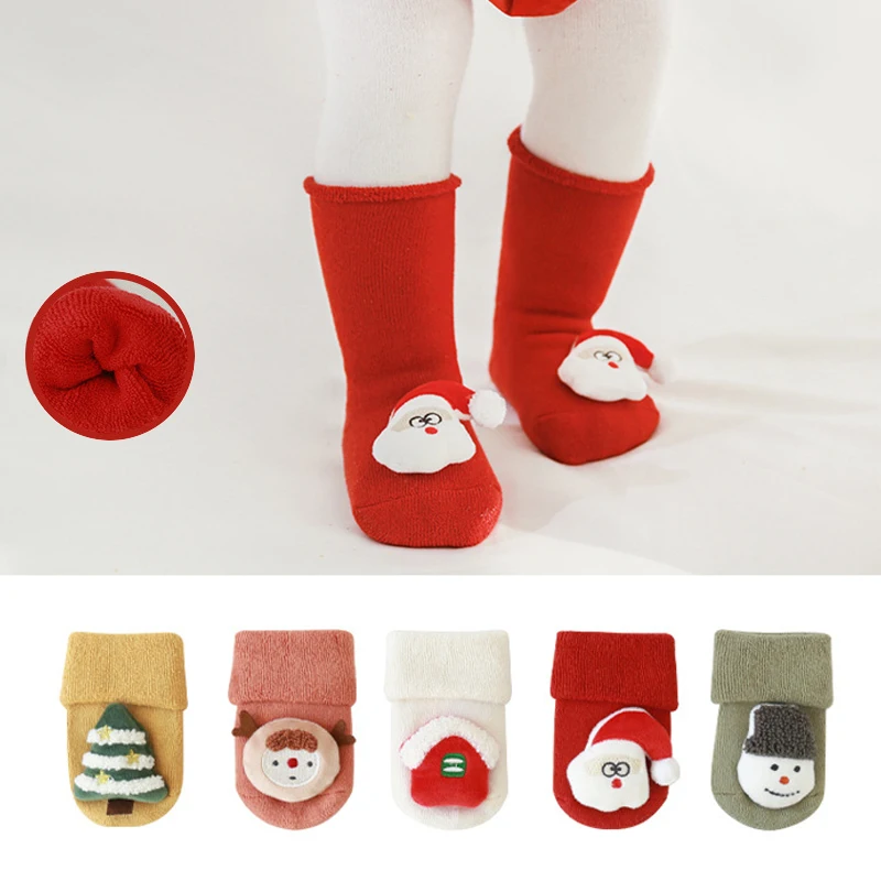 Winter Terry Thicken Anti-slip Baby Long Floor Slipper Sock 2022 Children Merry Christmas Cute Cartoon Doll Stocking for Newborn