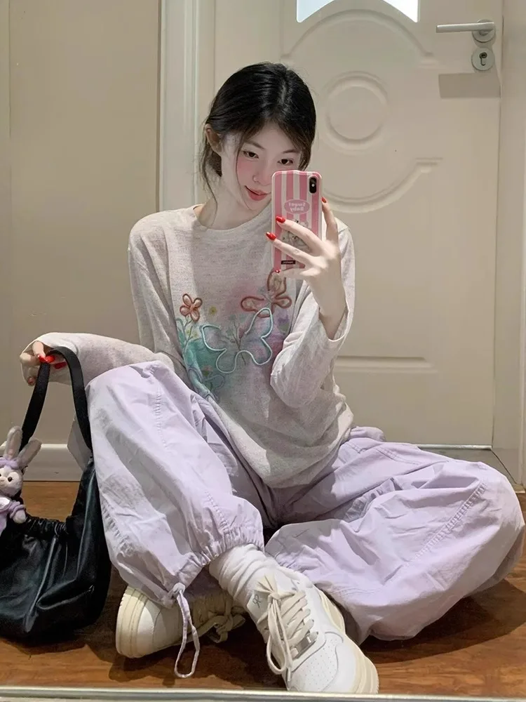 تي شيرت نسائي كوري بأكمام طويلة للخريف وزر مزدوج وحاشية منحنية وملمس جامعي ذكي وأدبي متواضع شبابي وأنيق #5