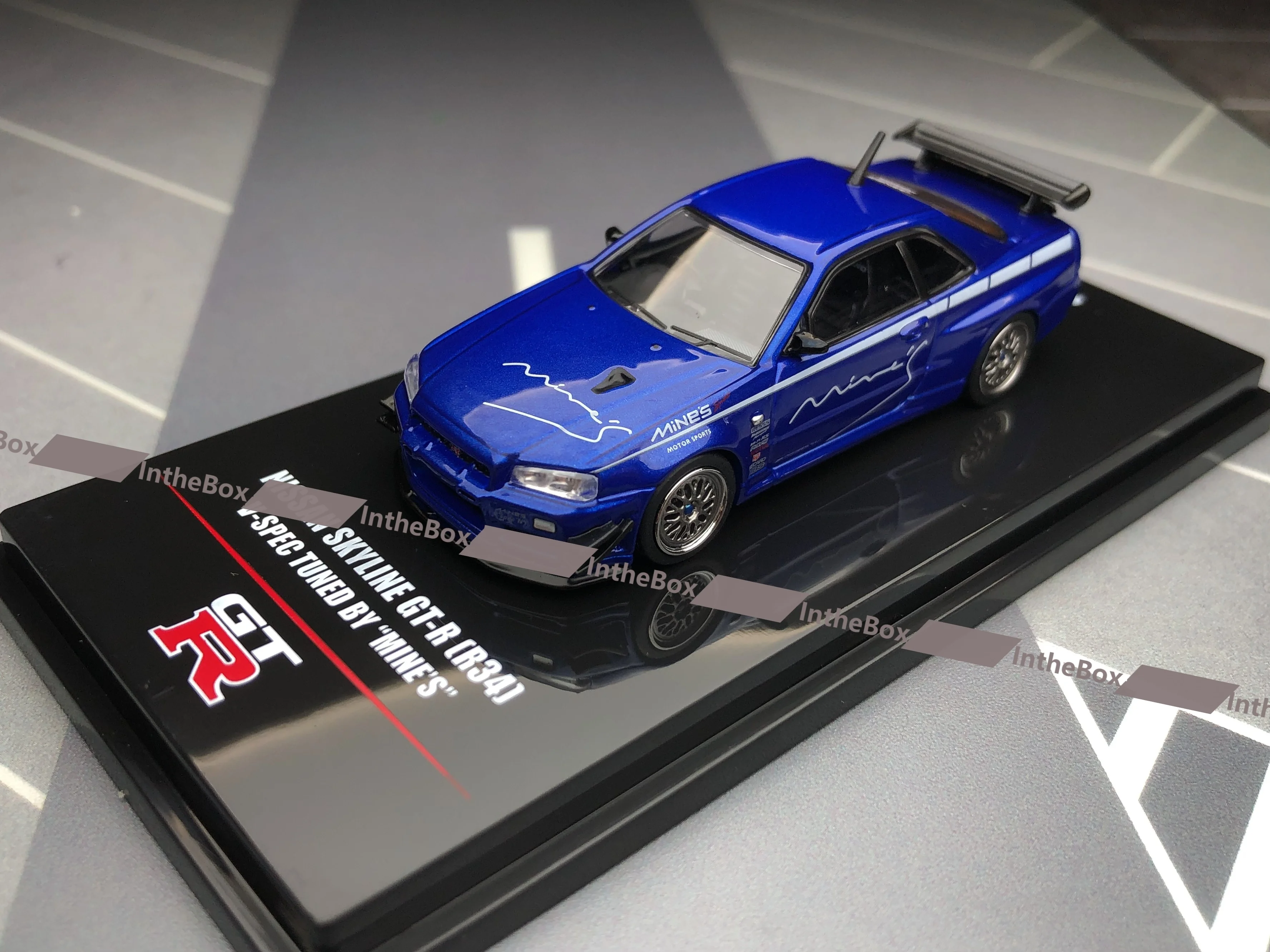 INNO 1:64 JDM Skyline GT-R R34 V-Spec Tuned By Mine's Blue Sports Model Diecast Metal Car BN Model Car Collection Limited Editio