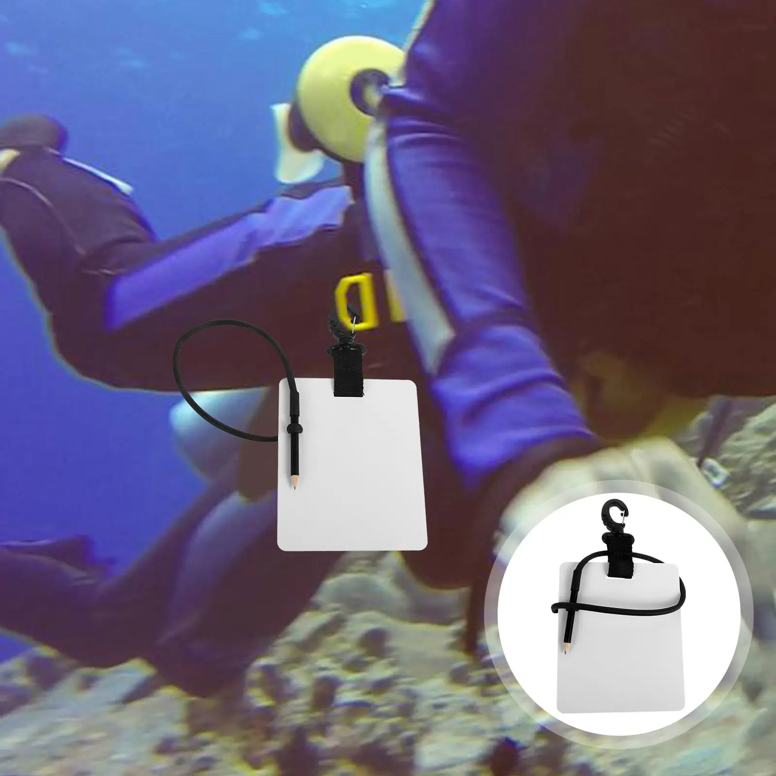 

Diving Writing Gear Underwater Whiteboard Clip Board with Pencil Swivel Mount Waterproof Portable for Scuba Diving Underwater