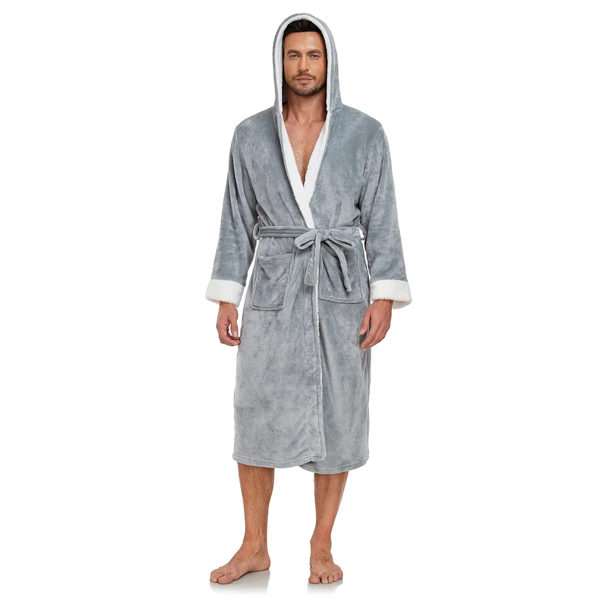

winter Mens Hooded bathrobe Kimono Loungewear RONGTAI autumn models facecloth warm and comfortable long-sleeved robe homewear