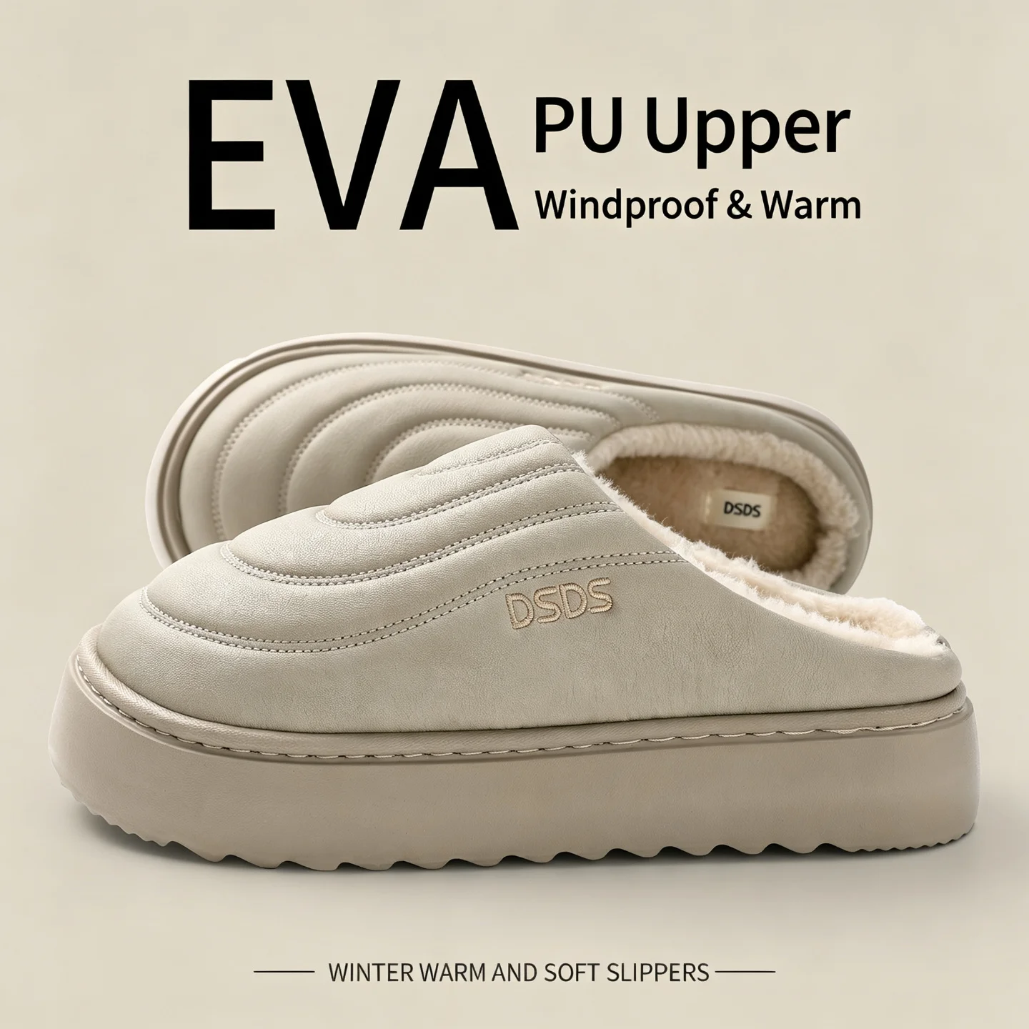 Winterwarme Plüsch-Hausschuhe, wasserdicht, rutschfest, mit dickem Fell, für drinnen und draußen, gemütliche Schuhe für kaltes Wetter, für Damen und Herren. – Detail 3