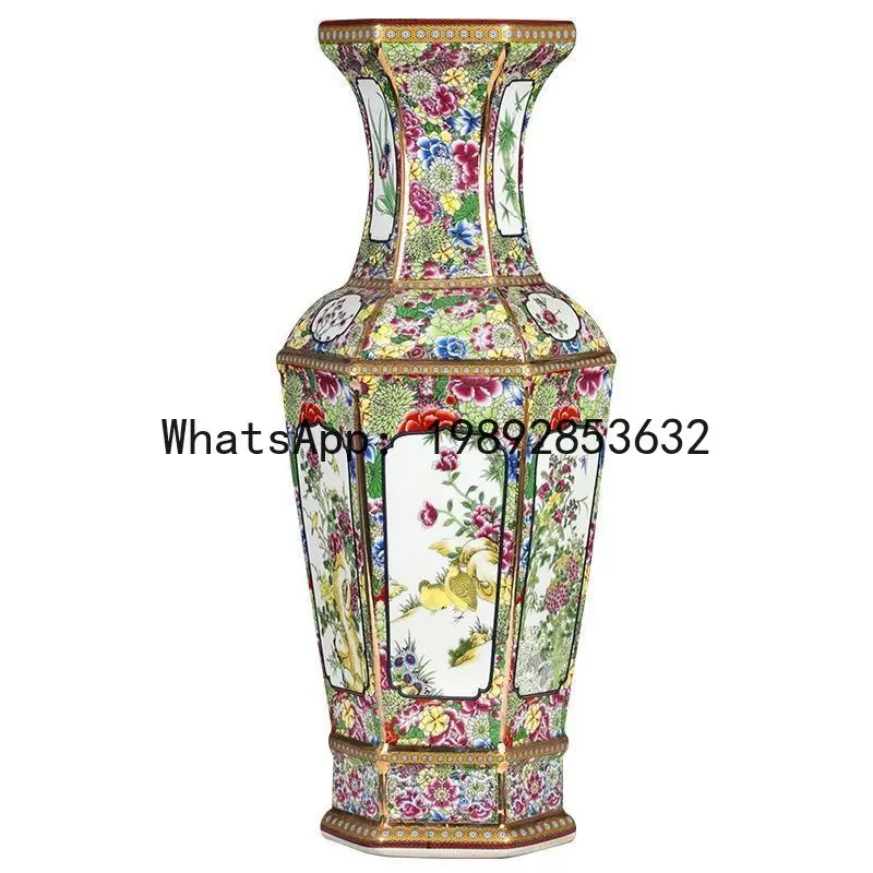 

PYJ Jingdezhen ceramic vase imitation Qianlong enamel color hexagonal bottle home decoration